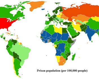 Количество заключенных, находящихся в тюрьмах по странам мира, 2007—2008 год